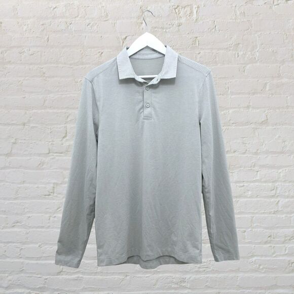 Lululemon Evolution Polo Light Gray Stripe No Size Tag Fits Small - Picture 3 of 15